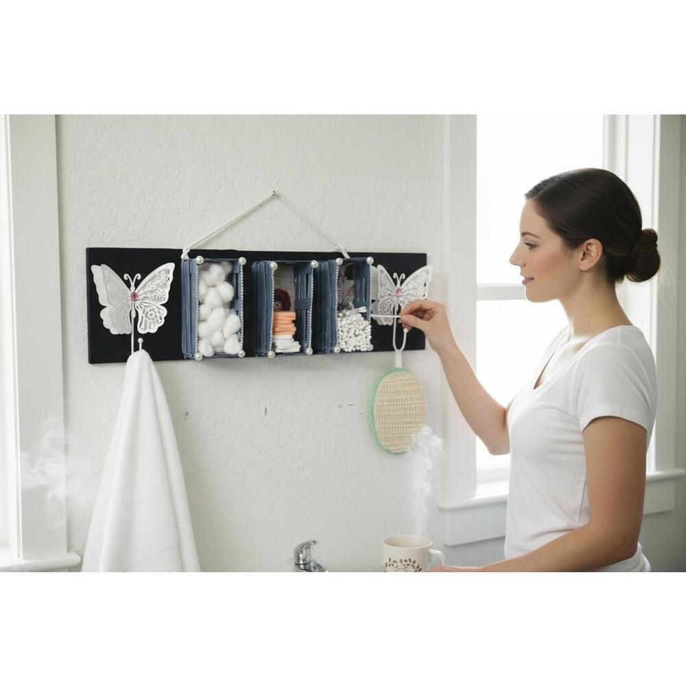 Decorative Wall Organizer with Butterfly Clips and Storage Compartments